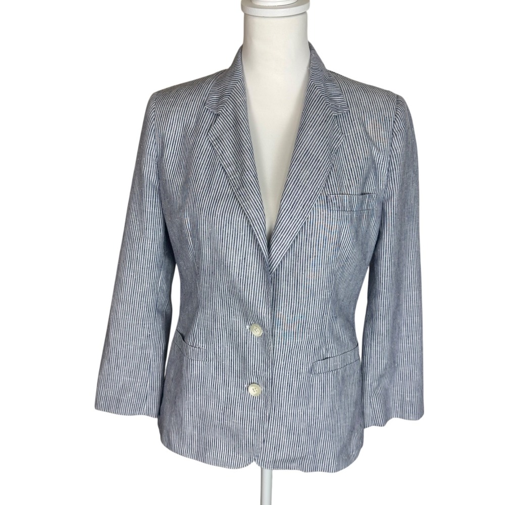 Gordon‎ of Philadelphia Vintage Blue White Striped Two Button Blazer Womens